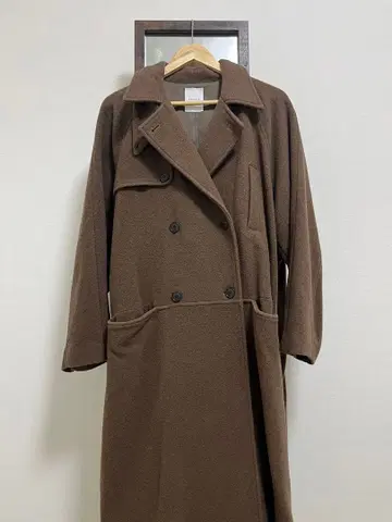 브라운 더블 브레스트 롱 코트