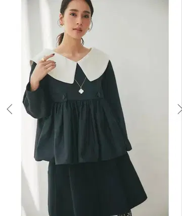 SEVEN TEN 세븐텐 빅 칼라 블라우스 (블랙) S 사이즈