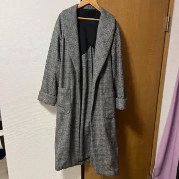 그레이 체크 무늬 롱 코트 JEANASIS