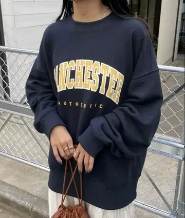 DISCOAT 헤비웨이트 칼리지 로고 빅 맨투맨 네이비