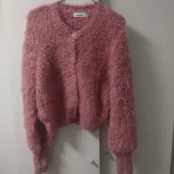 핑크 가디건 긴팔 퍼지 라메 믹스