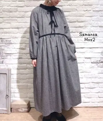 @ [ F ] 파이핑 앞뒤 착용 2way 깅엄 체크 원피스 긴팔