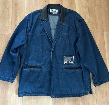 빈티지 PIAA 데님 테일러드 자켓 가죽 옷깃 80s 90s