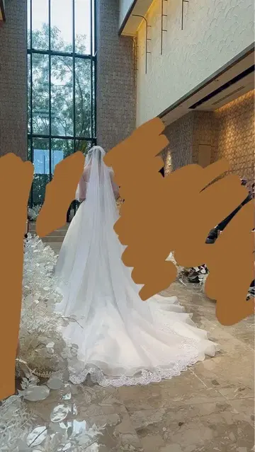 펄 스팽글 장식 웨딩 베일