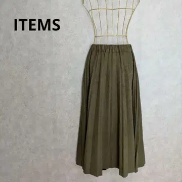 ITEMS 어반 리서치 스웨이드 느낌 플리츠 스커트 올리브