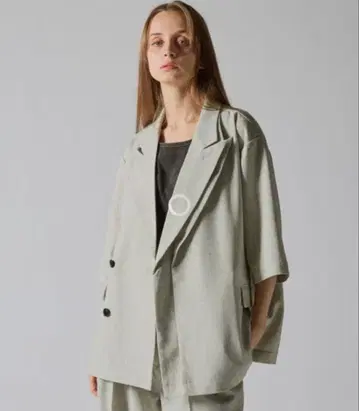 [ CLEL ] 린넨 블렌드 더블 라펠 반팔 테일러드 자켓 + 팬츠