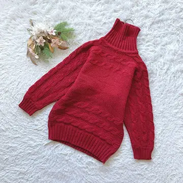 고품질 (F) 터틀넥 니트 스웨터 긴팔 케이블 짜임 캐주얼