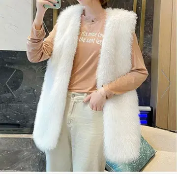 인조 모피 베스트 원사이즈 화이트