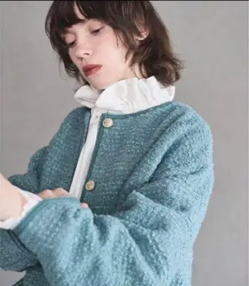 [ 미사용 새상품 ] N. 트위드 트리밍 블루종 블루 M 사이즈