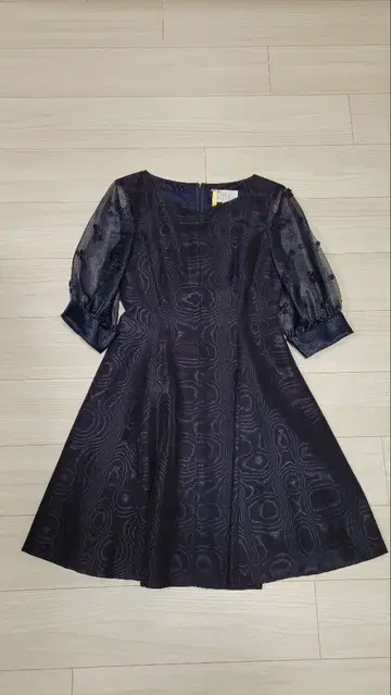 네이비 포멀 드레스 시스루 소매