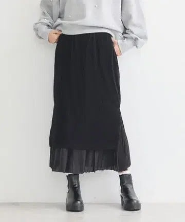 코듀로이 타이트 스커트 블랙