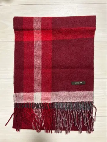 캐시미어 100% 빨간색 계열 체크 머플러 약 34cm x 70cm