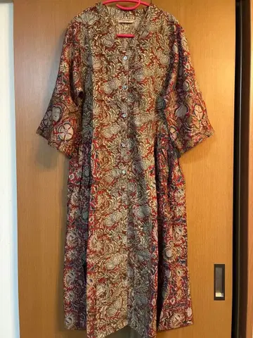 MALAIKA 마라이카 7부 소매 블록 프린트 원피스 빨간색 계열