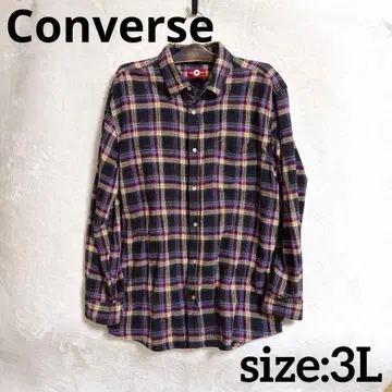 컨버스 네이비 계열 3L 체크 무늬 긴팔 플란넬 셔츠 컨버스