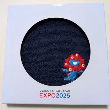 EXPO 2025 미야쿠미야쿠 자수 핸드 타월 네이비 컬러 체크