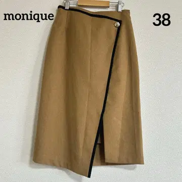 Monique 카멜 블랙 랩스커트 골드 버튼 무릎 기장 타이트 스커트