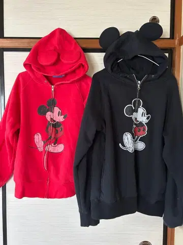 미키마우스 후드티 빨간색 M / 블랙 L 세트