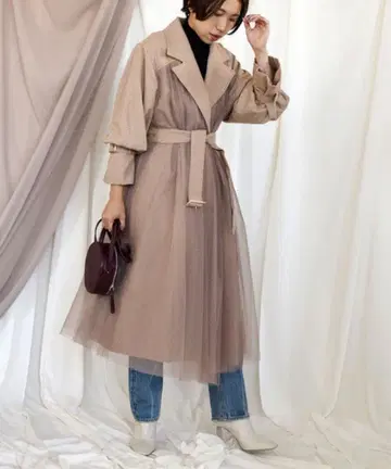 [ 새상품급 ] Eimee Law 튤 도킹 플레어 트렌치코트