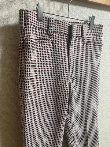 70s 하운드투스 체크 빨흰 울 플레어 슬랙스 로켓 TALON