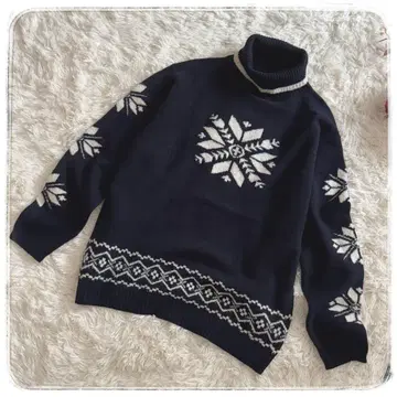 [ 이스트 보이 ] 노르딕 눈꽃 터틀넥 니트 / 다크 네이비 L 사이즈