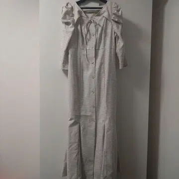 깅엄 체크 패턴 7부 소매 롱 원피스