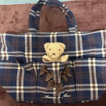 레어!! Maison de FLEUR 체크 무늬 토트백