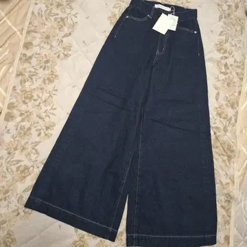 다크 블루 와이드 팬츠 하이웨스트 데님