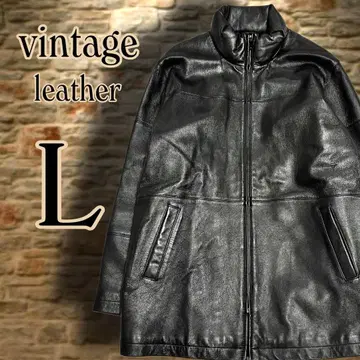 빈티지 레트로 블랙 가죽 카 코트 L