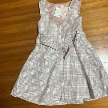 슬리브리스 체크 무늬 원피스 핑크