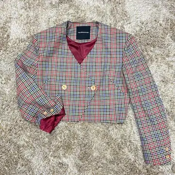 메르시보쿠 체크 이로이로 체크 베이지 빨간색 숏 기장 도서 본견