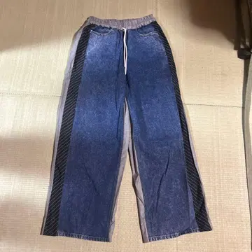 데님 스트라이프 와이드 팬츠