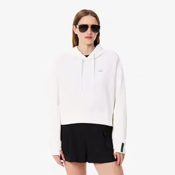 Lacoste 화이트 후드 부착 크롭 맨투맨 셋업