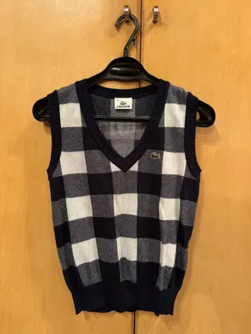 라코스테 체크 무늬 니트 베스트 면 100% 일본제