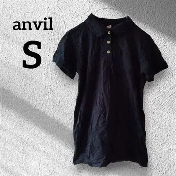 1점 한정 anvil 블랙 반팔 피케 셔츠 상의 티셔츠 [ S ]