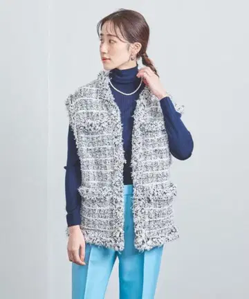 새상품급 UNITED ARROWS 믹스 체크 트위드 니트 베스트 베스트