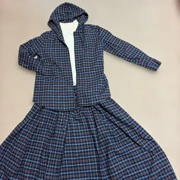 마드모아젤 논논 면 체크 무늬 후드티, 롱 스커트(허리밴딩)