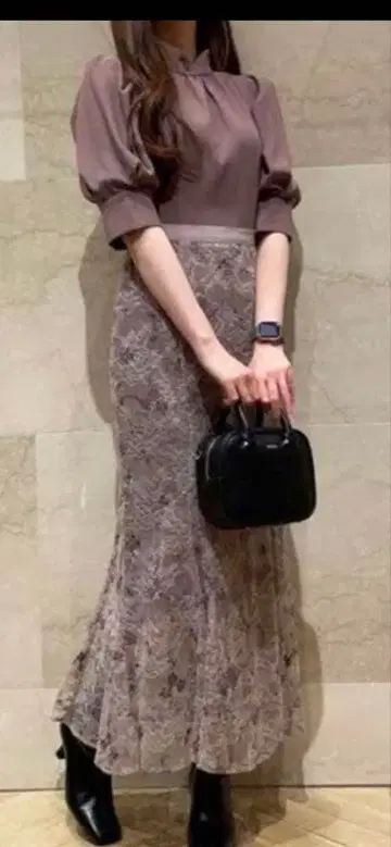 브라운 플레어 스커트 세트