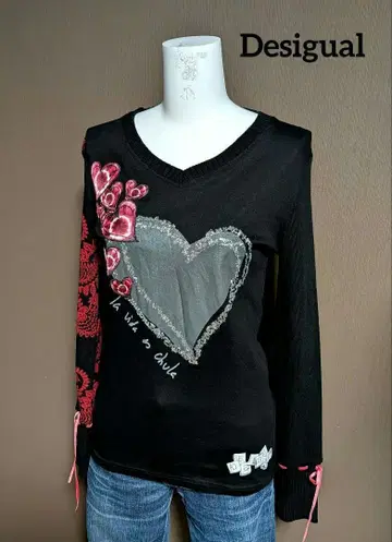 [ 고품질 y2k ] Desigual 데시구알 긴팔 셔츠 하트 스팽글