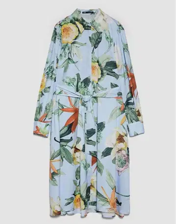 ZARA 꽃무늬 셔츠 원피스 (라이트 블루)