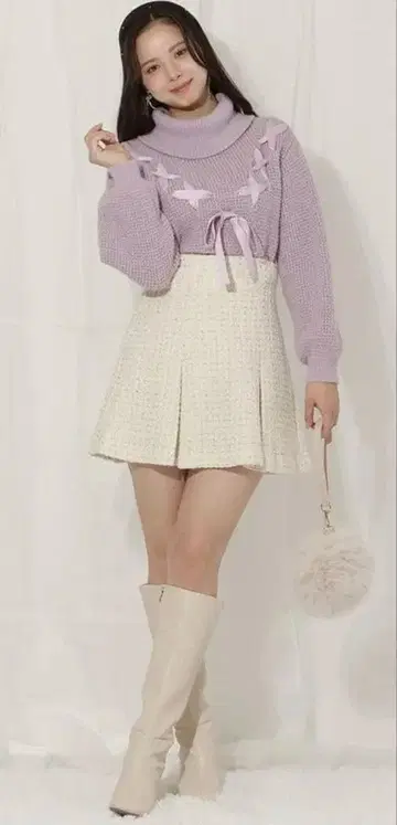 윌 셀렉션 라메 트위드 미니 스커트 화이트