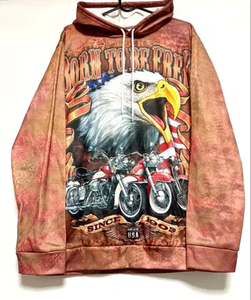 독수리와 바이크 그래픽 후드티
