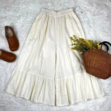 새상품 개더 팬츠 와이드 팬츠 코튼 아이보리 M