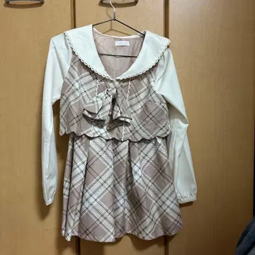 LIZLISA 세일러 카라 베이지 계열 체크 미니 원피스