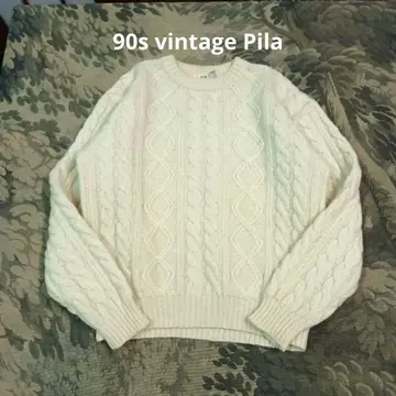 90s Pila 아란 니트 피셔맨 니트 스웨터