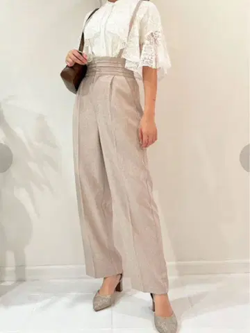 서스펜더 부착 믹스 컬러 와이드 팬츠