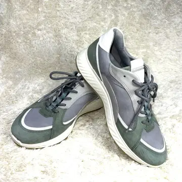 새상품급 ECCO 그레이/그린 스니커즈 가죽/스웨이드 25.5cm