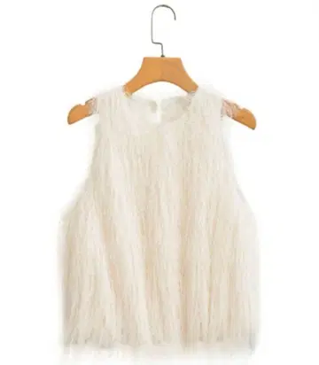 리본 샤기 니트 베스트 화이트