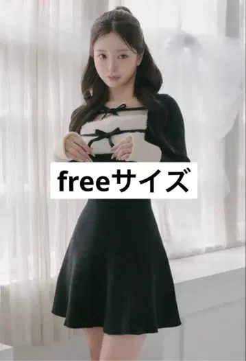 다리치 리본 퍼 플레어 니트 원피스 Darich freesize