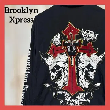 브루클린 Xpress 긴팔 셔츠 L 블랙 스컬 크로스 y2k