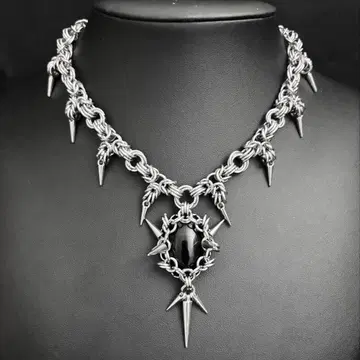 체인메일 블랙 스톤 목걸이 펑크'